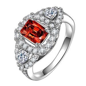 925 Silver Plated Trendy Red CZ Ring For Women, FB16FA1046